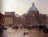 Amsterdam Canvas Paintings - View Of The Singel, Amsterdam, With The Koepelkerk Beyond